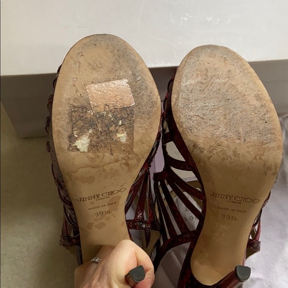 Jimmy Choo “Keenan” strappy red python cage sandal - Picture 5 of 15